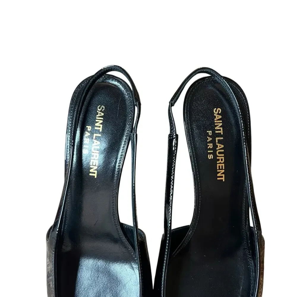 Saint Laurent Tom Slingback Pump 60 Black Patent Leather Kitten NEW EU 36 US 6 - Picture 6 of 14